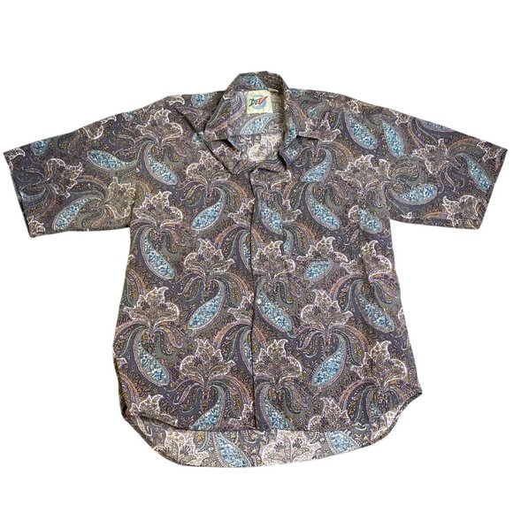 DEV Mens Shirt XL Paisley Print Button-Up Gray Multicolor Short Sleeve - Picture 1 of 8